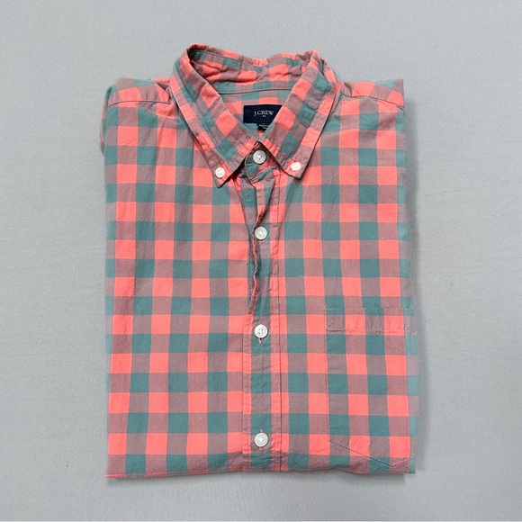 J. Crew Factory Other - J. CREW men’s peach gray checkered button down long sleeve shirt, M.